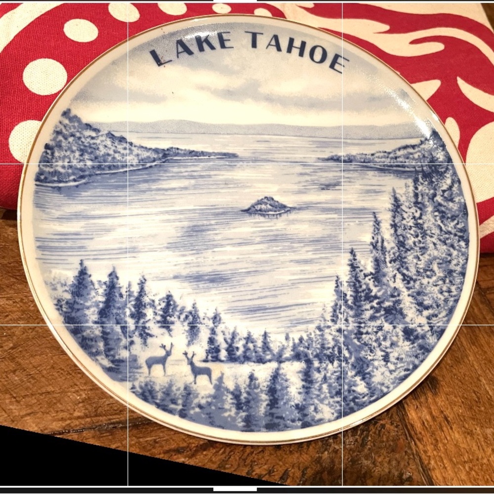 Lake Tahoe souvenir plate. 7”x7”in. 1970’s
